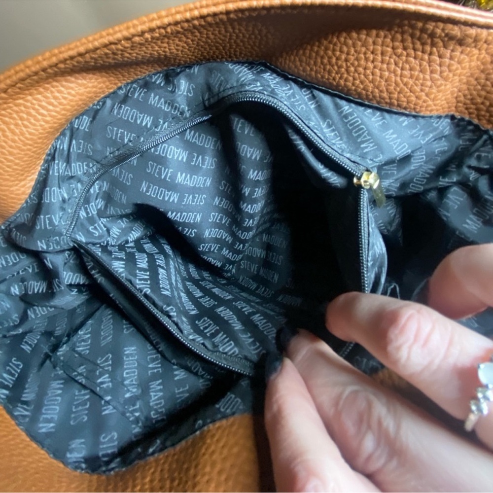 Steve Madden Tan Leather Backpack with Gold Accents - Picture 3 of 5